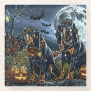 Posavasos De Vidrio Bluetick Coonhound Halloween Espeluznante