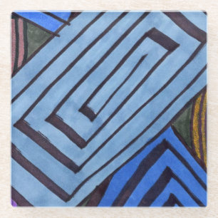Posavasos De Vidrio Bobina egipcia espiral rectangular azul abstracta