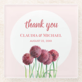 Posavasos De Vidrio Boda Aliados Rosa Morado Flor Acuarela