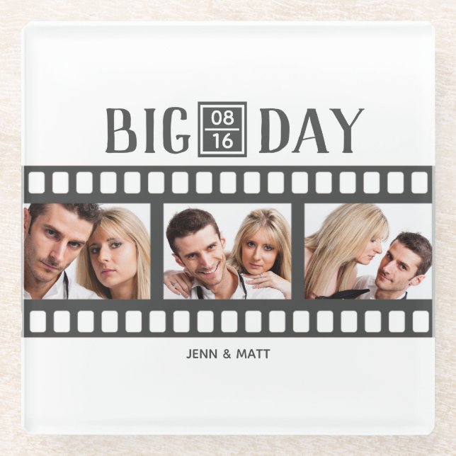 Posavasos De Vidrio Boda Añadir 3 fotos Divertida Escaparate De Pelícu (Anverso)