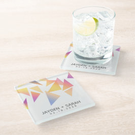 Posavasos De Vidrio Boda blanco pastel de confetti multicolor