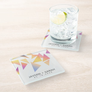 Posavasos De Vidrio Boda blanco pastel de confetti multicolor