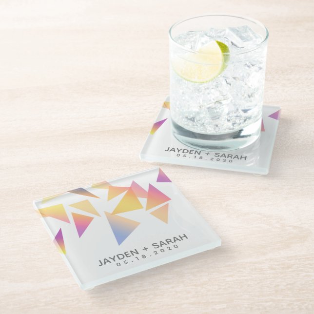 Posavasos De Vidrio Boda blanco pastel de confetti multicolor (Angular)