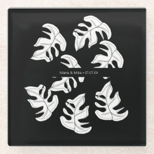Posavasos De Vidrio Boda Botánica Monstera Blanco Negro