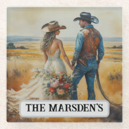 Posavasos De Vidrio Boda Country Western Acuarela