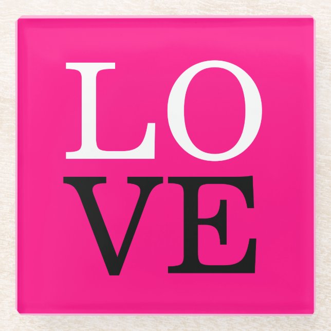 Posavasos De Vidrio Boda de amor de fondo de Rosa (Anverso)