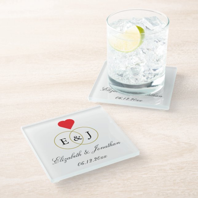 Posavasos De Vidrio Boda de anillos entrelazados (Angular)