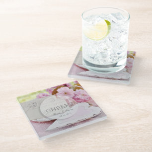 Posavasos De Vidrio Boda de flor vintage de primavera