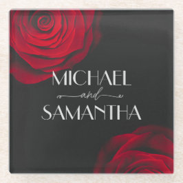 Posavasos De Vidrio Boda de flores pétalas rojas de escarlata vintage