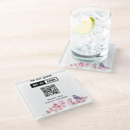 Posavasos De Vidrio Boda De Flores Rosa Invitado Wifi