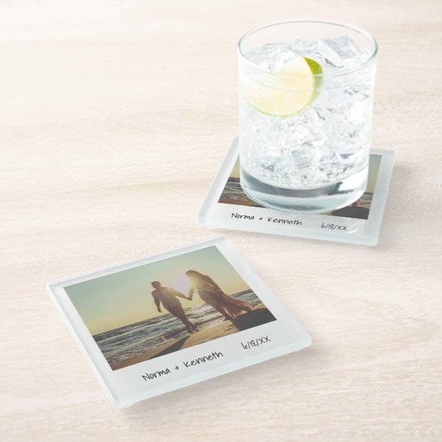 Posavasos De Vidrio Boda de Foto Instantánea Retro Única (Angular)