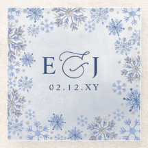 Boda de Invierno de Copos de Nieve Azules Plateado