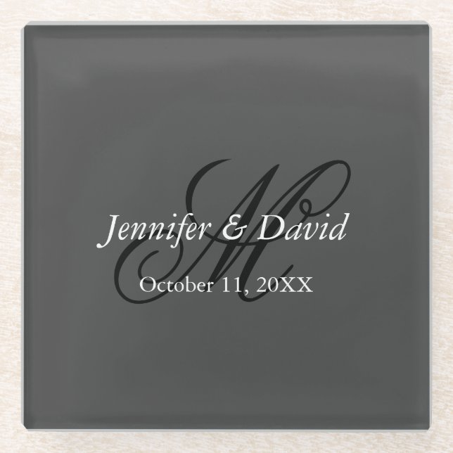 Posavasos De Vidrio Boda de monograma caligrafía atractiva (Anverso)