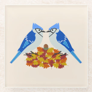 Posavasos De Vidrio Boda de otoño de Kissing Blue Jays
