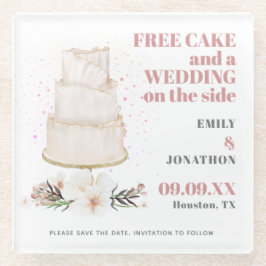 Posavasos De Vidrio Boda De Pasteles Gratuito En Lado Rosa Gracioso Gu