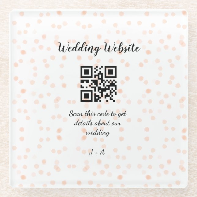 Posavasos De Vidrio Boda de sitio web escanear código QR para obtener  (Anverso)