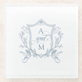 Posavasos De Vidrio Boda del Escudo Dusty Blue Vintage