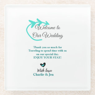 Posavasos De Vidrio Boda Destino celebración de viaje bienvenido