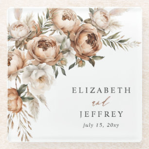 Posavasos De Vidrio Boda Floral Bohemio de Otoño con Terracota Rústica