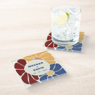 Posavasos De Vidrio Boda floral boho chic retro groovy