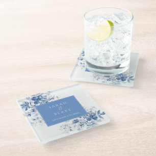 Posavasos De Vidrio Boda Floral de Blue Toile