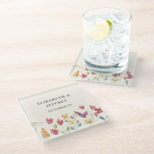 Posavasos De Vidrio Boda Floral Elegante Boho Summer Wildflowers