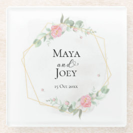 Posavasos De Vidrio Boda geométrico Rosa romántico