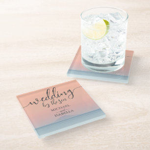 Posavasos De Vidrio Boda junto al mar bajo la puesta de sol del cielo