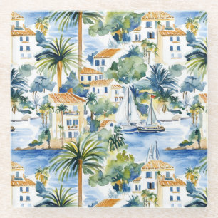 Posavasos De Vidrio Boda Mediterránea Tropical