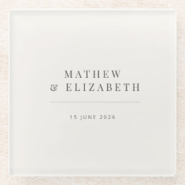 Posavasos De Vidrio Boda Minimalista | Blanco Cálido