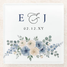 Boda moderna floral azul polvoriento marfil rubor