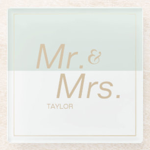 Posavasos De Vidrio Boda moderno minimalista editable en color mr y mr