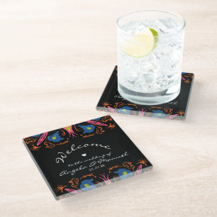 Posavasos De Vidrio Boda Negra Floral de Elefante Indio  