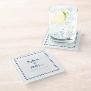 Posavasos De Vidrio Boda Personalizada Novia & Novio Azul Blanco