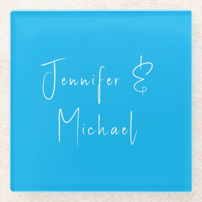 Posavasos De Vidrio Boda Profesional Clásico Sky Blue (Anverso)