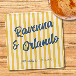 Posavasos De Vidrio Boda Retro Azul Medianoche con Franjas Melocotón S
