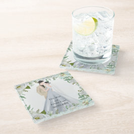 Posavasos De Vidrio Boda Romántica con Acuarela