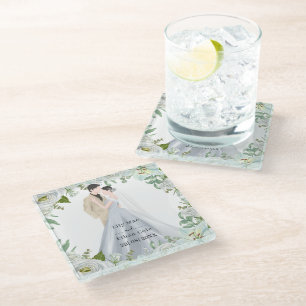 Posavasos De Vidrio Boda Romántica con Acuarela