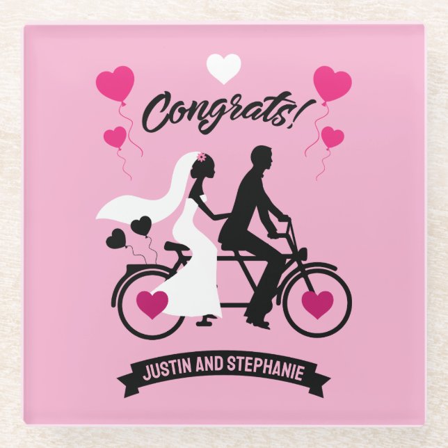Posavasos De Vidrio Boda Romántico Y Compromiso En Ciclismo (Anverso)
