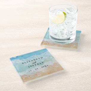 Posavasos De Vidrio Boda Rustic Watercolor Summer Sea Beach