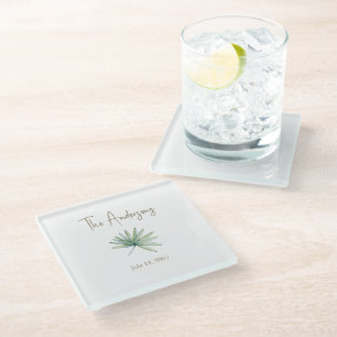 Posavasos De Vidrio Boda Tropical Personalizada Blanca