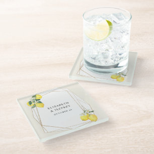 Posavasos De Vidrio Boda veraniego de Cítricos Rústicos del Limón Boho