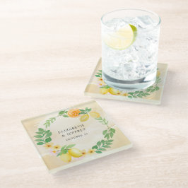 Posavasos De Vidrio Boda veraniego de Cítricos Rústicos del Limón Boho