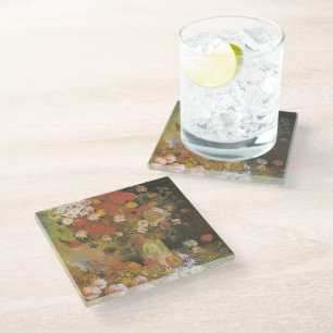 Posavasos De Vidrio Bodegón floral de Van Gogh Amapolas y Rosas rojas