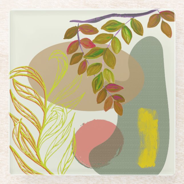 Posavasos De Vidrio Boho Botánico Amarillo Verde (Anverso)