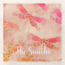 Posavasos De Vidrio Boho Dragonflies en rosa