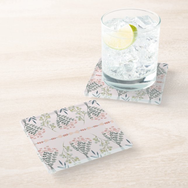 Posavasos De Vidrio Boho Floral Bouquet Coaster (Angular)