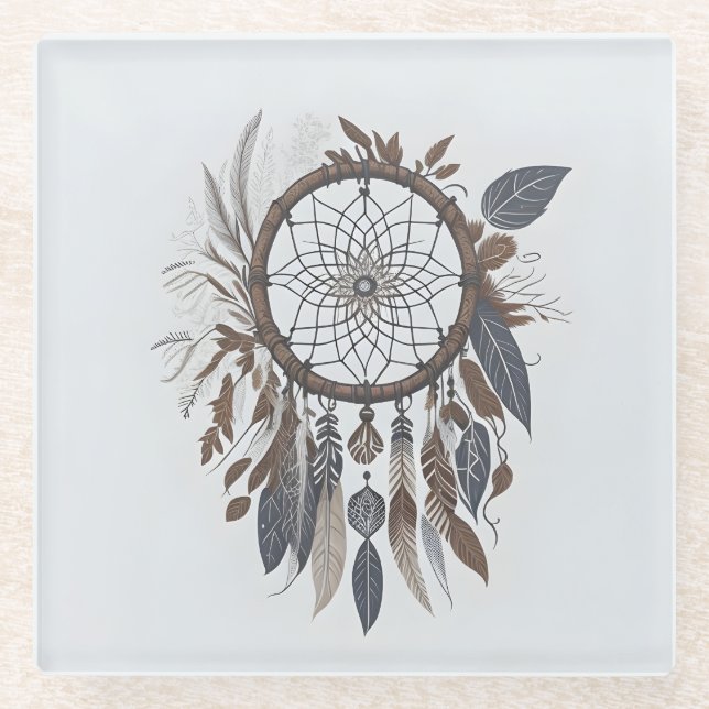 Posavasos De Vidrio Boho Moda Dreamcatcher Earthy Toned Infused Charmo (Anverso)