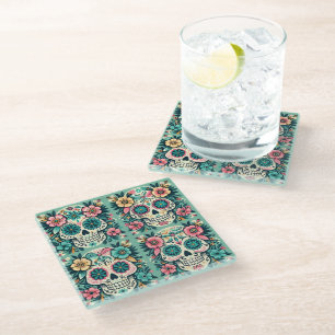 Posavasos De Vidrio Boho Sugar Skulls