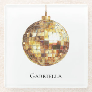 Posavasos De Vidrio Bola de discoteca dorada